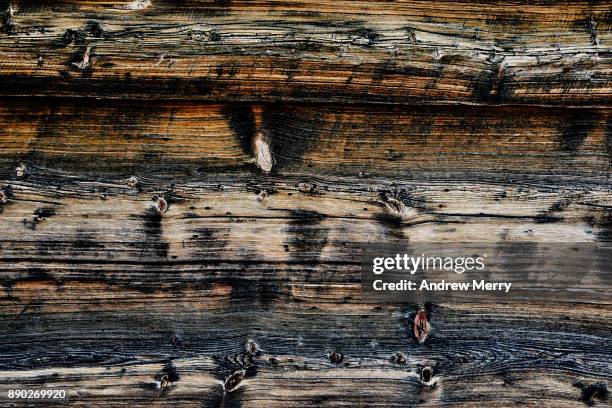 wood grain close-up from historic wooden barn, chalet or hut in the mountains above zermatt, switzerland, swiss alps - alpine larch stock pictures, royalty-free photos & images