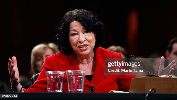 Supreme Court nominee, Judge Sonia Sotomayor answers questions during the second day of her confirmation hearings on Capitol Hill July 14, 2009 in...