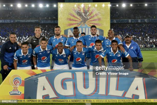 Players of Millonarios pose for a picture prior to the second leg match between Millonarios and America de Cali as part of the Liga Aguila II 2017...