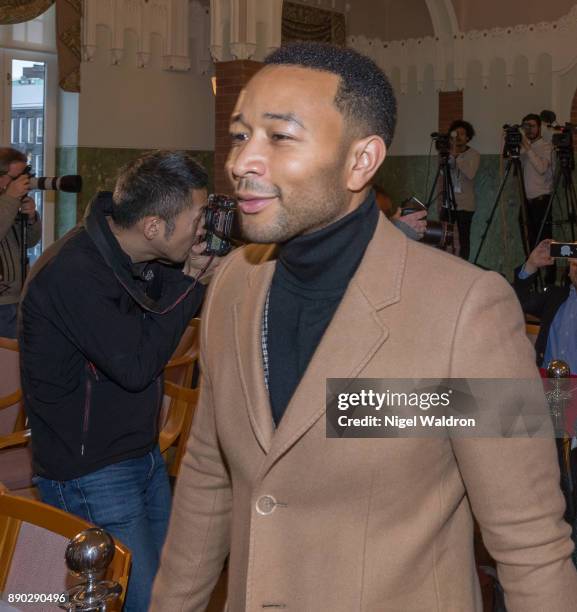 John Legend attends the press conference ahead of the Nobel Peace Prize Concert 2017 at the Norwegian Nobel Institute on December 11, 2017 in Oslo,...