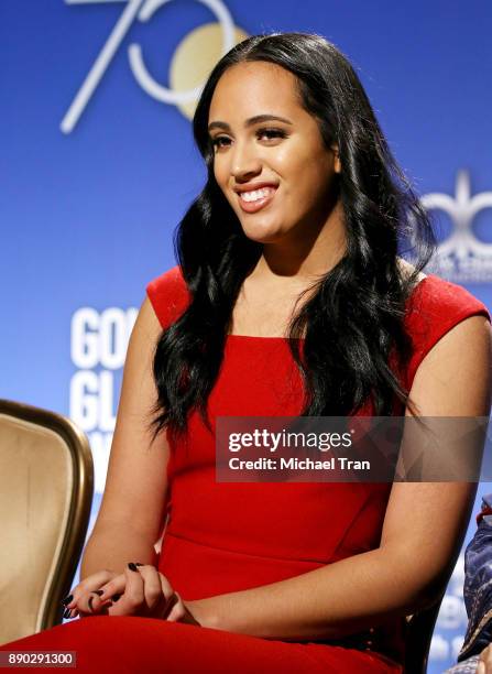 Miss Golden Globes, Simone Johnson attends the 75th Annual Golden Globe Nominations Announcement held at The Beverly Hilton on December 11, 2017 in...