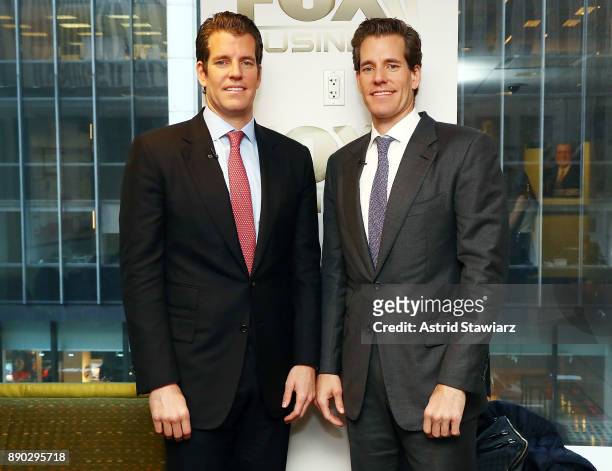 Entrepreneurs Tyler Winklevoss and Cameron Winklevoss discuss bitcoin during FOX Business' "Mornings With Maria" at FOX Studios on December 11, 2017...
