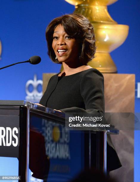 Actor Alfre Woodard speaks during Moet & Chandon Toasts The 75th Annual Golden Globe Awards Nominations at The Beverly Hilton Hotel on December 11,...