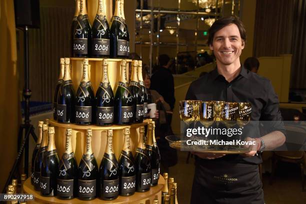 View of the atmosphere at Moet & Chandon Toasts The 75th Annual Golden Globe Awards Nominations at The Beverly Hilton Hotel on December 11, 2017 in...