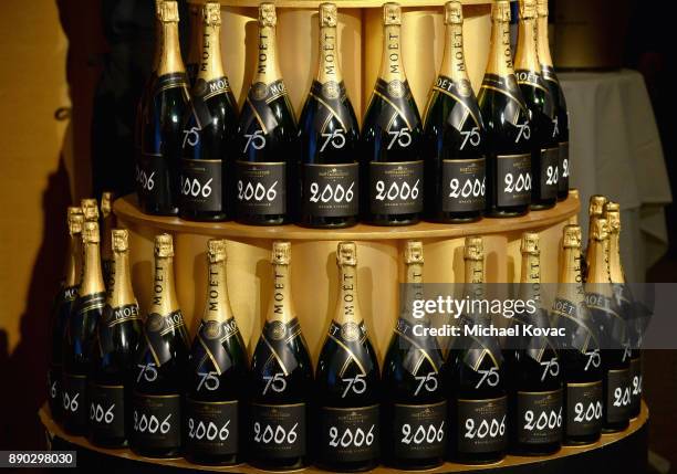 View of the atmosphere at Moet & Chandon Toasts The 75th Annual Golden Globe Awards Nominations at The Beverly Hilton Hotel on December 11, 2017 in...