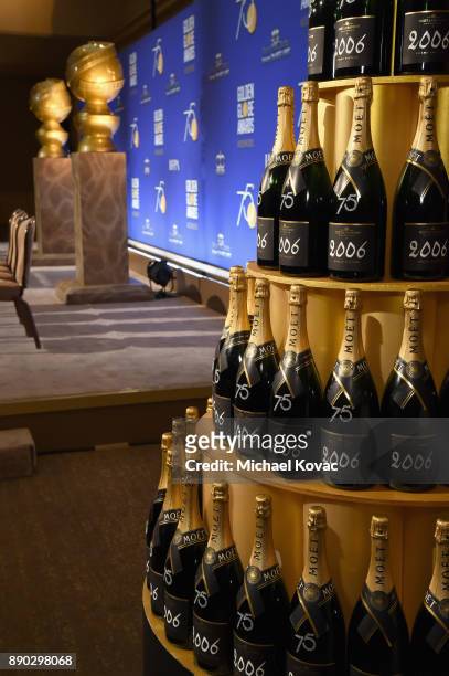 View of the atmosphere at Moet & Chandon Toasts The 75th Annual Golden Globe Awards Nominations at The Beverly Hilton Hotel on December 11, 2017 in...