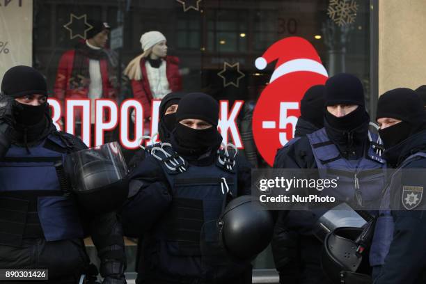 Police guard the Pechersk district court as its judges hears the case of Former Georgian president and ex-governor of Odessa Mikheil Saakashvili,...