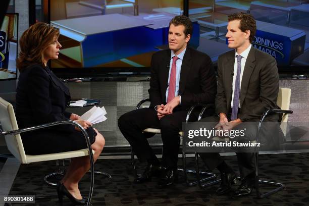 Entrepreneurs Tyler Winklevoss and Cameron Winklevoss discuss bitcoin with with Maria Bartiromo during FOX Business' "Mornings With Maria" at FOX...