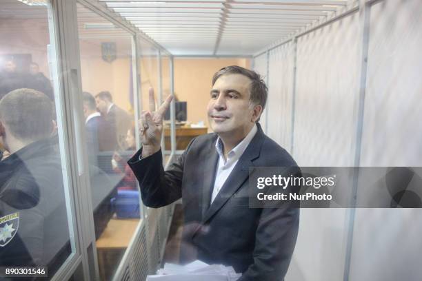 Former Georgian president and ex-governour of Odessa Mikheil Saakashvili is seen in a cage of Pechersk district court during the hearing, Kyiv...