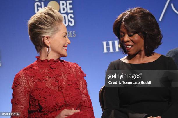 Sharon Stone and Alfre Woodard attend the 75th Annual Golden Globe Nominations Announcement on December 11, 2017 in Los Angeles, California.