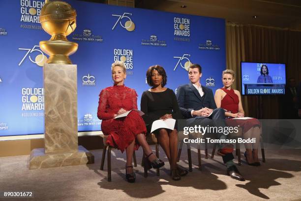 Sharon Stone, Alfre Woodard, Garrett Hedlund and Kristen Bell attend the 75th Annual Golden Globe Nominations Announcement on December 11, 2017 in...