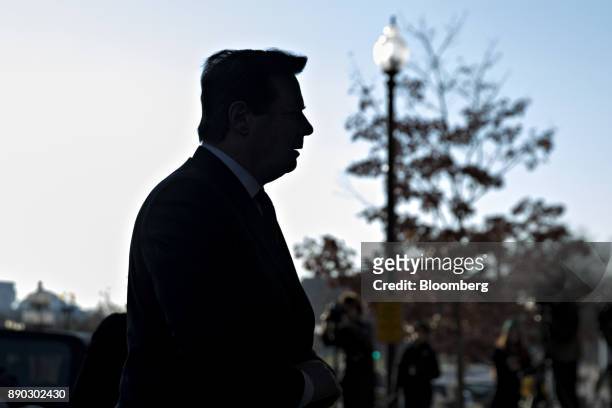 The silhouette of Paul Manafort, former campaign manager for Donald Trump, is seen as he arrives at the U.S. Courthouse for a status conference in...