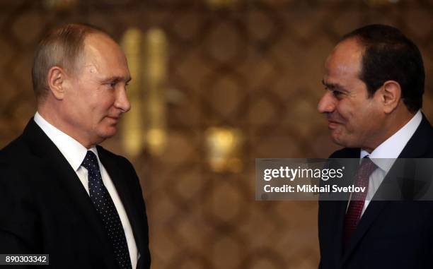 Russian President Vladimir Putin speaks during Russian-Egyptian meeting in Cairo, Egypt, December 11, 2017. Putin is on a one-day trip to Syria,...