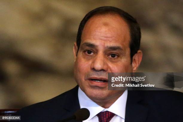 Egyptian President Abdel Fattah el-Sisi speaks during Russian-Egyptian meeting in Cairo, Egypt, December 11, 2017. Putin is on a one-day trip to...