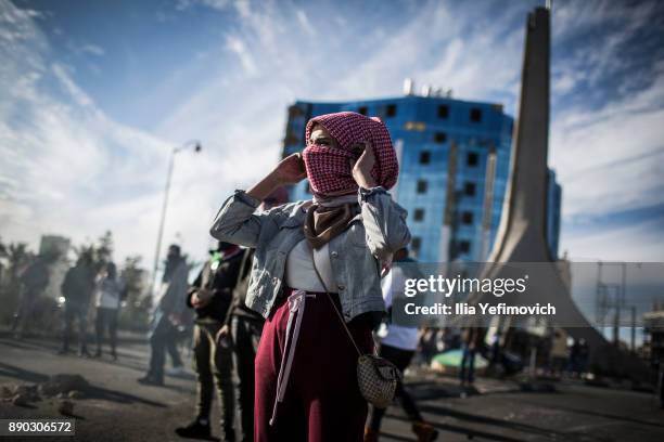 Palestinian youth clash with Israeli Defence Forces in the streets on December 11, 2017 in North of Ramallah, West-Bank. Protest continues into the...