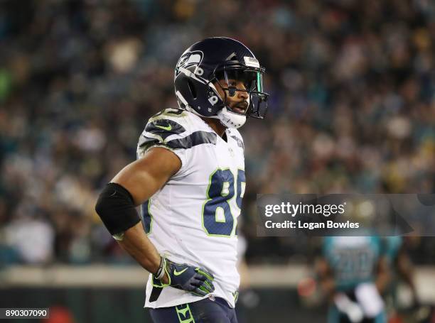 Doug Baldwin of the Seattle Seahawks waits on the field during the second half of their game against the Jacksonville Jaguars at EverBank Field on...