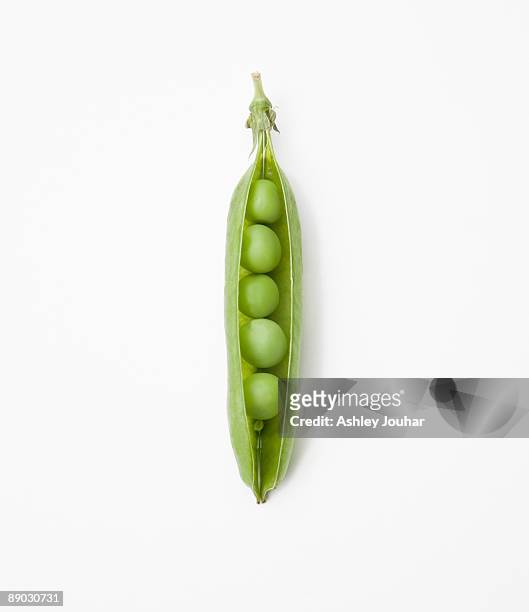 pea pod containing peas - close up - pea pod stock pictures, royalty-free photos & images