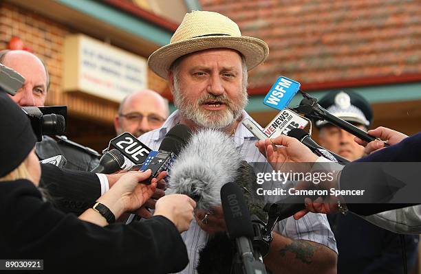 Richard Cass, father of Jamie Neale talks to media outside the Blue Mountains Hospital on July 15, 2009 in Katoomba, Australia. Missing backpacker...