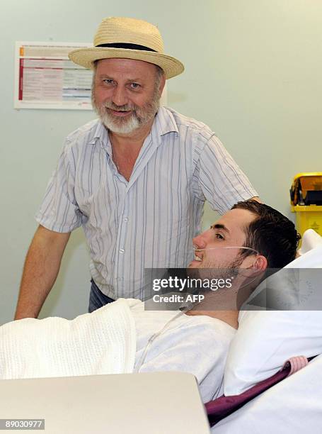 Richard Cass visits his son Jamie Neale at the Blue Mountains District ANZAC Memorial Hospital near Sydney on July 15, 2009 after the 19-year-old was...
