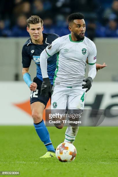 Cicinho of Ludogorets controls the ball during the UEFA Europa League group C match between 1899 Hoffenheim and PFC Ludogorets Razgrad at Wirsol...