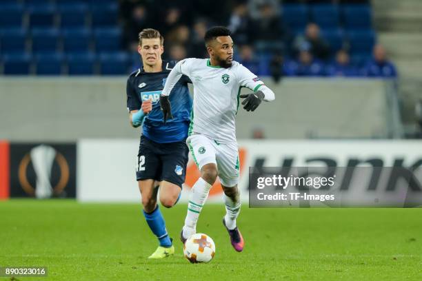 Cicinho of Ludogorets controls the ball during the UEFA Europa League group C match between 1899 Hoffenheim and PFC Ludogorets Razgrad at Wirsol...