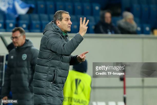Head coach Dimitar Dimitrov of Ludogorets gestures during the UEFA Europa League group C match between 1899 Hoffenheim and PFC Ludogorets Razgrad at...