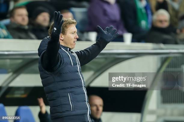 Head coach Julian Nagelsmann of Hoffenheim gestures during the UEFA Europa League group C match between 1899 Hoffenheim and PFC Ludogorets Razgrad at...