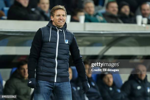 Head coach Julian Nagelsmann of Hoffenheim gestures during the UEFA Europa League group C match between 1899 Hoffenheim and PFC Ludogorets Razgrad at...