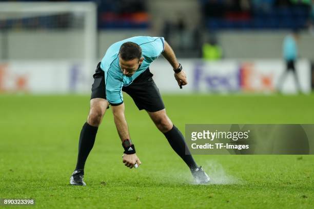 Referee Orel Grinfeld controls the ball during the UEFA Europa League group C match between 1899 Hoffenheim and PFC Ludogorets Razgrad at Wirsol...