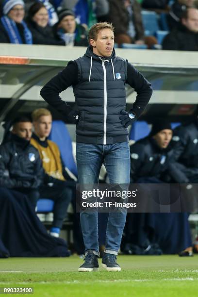 Head coach Julian Nagelsmann of Hoffenheim looks on during the UEFA Europa League group C match between 1899 Hoffenheim and PFC Ludogorets Razgrad at...