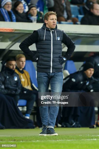 Head coach Julian Nagelsmann of Hoffenheim looks on during the UEFA Europa League group C match between 1899 Hoffenheim and PFC Ludogorets Razgrad at...