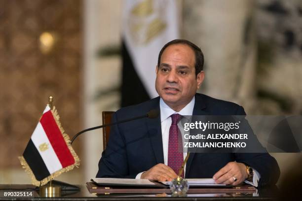 Egyptian President Abdel-Fattah al-Sissi attends a news conference following the talks with his Russian counterpart in Cairo on December 11, 2017. -...