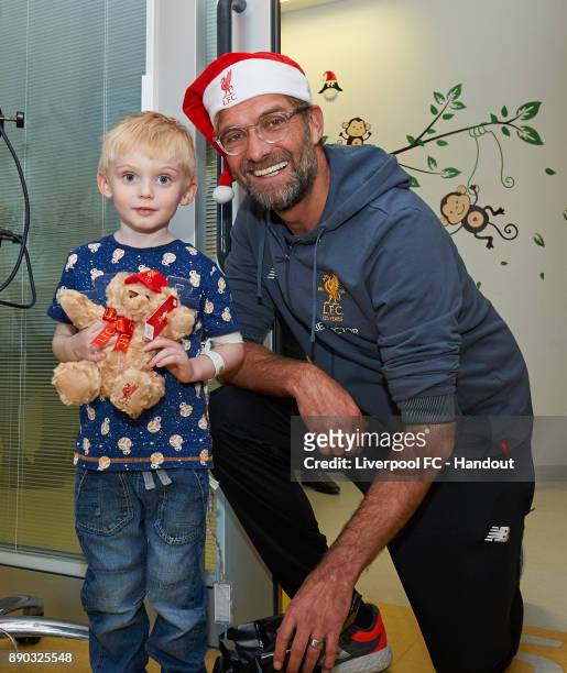 Liverpool manager Jurgen Klopp making the annual visit to Alder Hey Children's Hospital on December 11, 2017 in Liverpool, England.