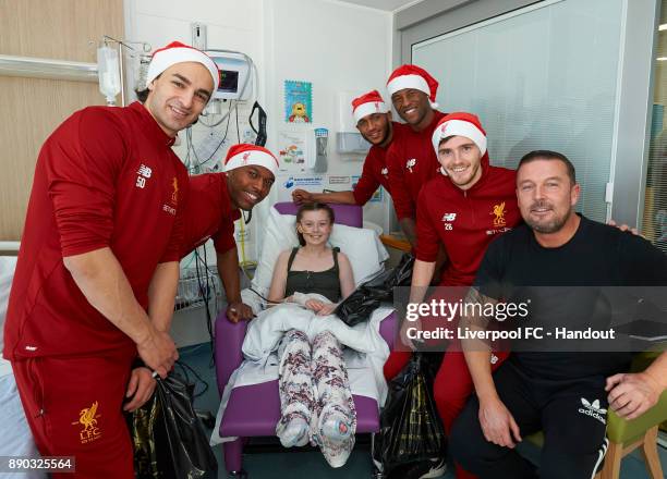 Liverpool players Lazar Markovic, Daniel Sturridge, Joe Gomez, Georginio Wijnaldum and Andrew Robertson making their annual visit to Alder Hey...