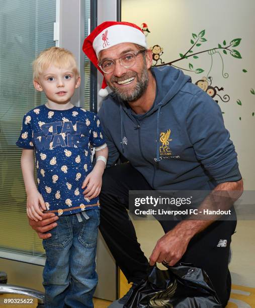 Liverpool manager Jurgen Klopp making the annual visit to Alder Hey Children's Hospital on December 11, 2017 in Liverpool, England.