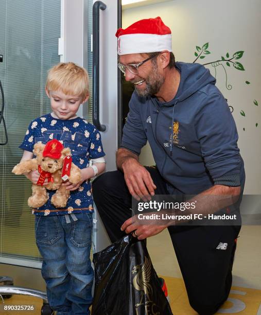 Liverpool manager Jurgen Klopp making the annual visit to Alder Hey Children's Hospital on December 11, 2017 in Liverpool, England.