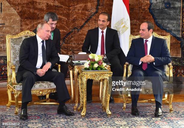 Russian President Vladimir Putin and Egyptian President Abdel Fattah el-Sisi meet on December 11, 2017 at Presidential Ittihadiya Palace in Cairo,...