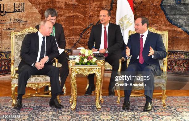 Russian President Vladimir Putin and Egyptian President Abdel Fattah el-Sisi meet on December 11, 2017 at Presidential Ittihadiya Palace in Cairo,...