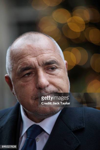 Bulgarian Prime Minister Boyko Borissov speaks to media outside Number 10 Downing Street following a meeting with British Prime Minister Theresa May...