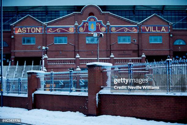 Snowy general views of Villa Park home to Aston Villa at Villa Park on December 11, 2017 in Birmingham, England.
