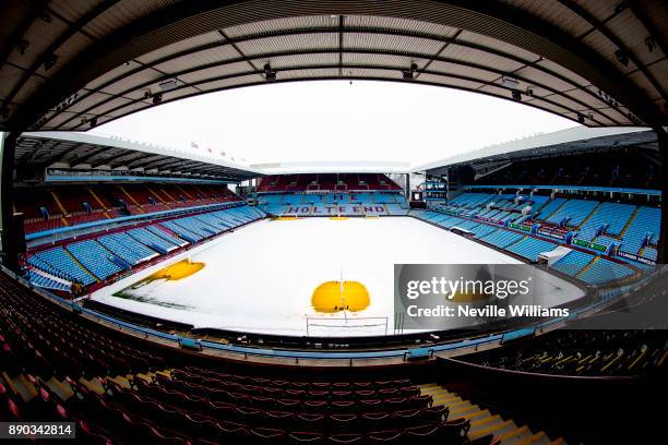 Snowy general views of Villa Park home to Aston Villa at Villa Park on December 11, 2017 in Birmingham, England.