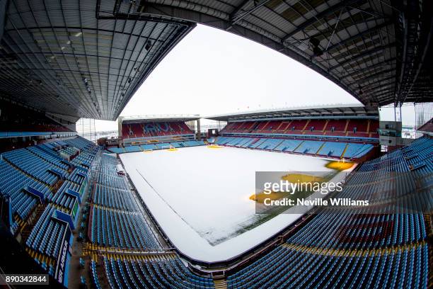 Snowy general views of Villa Park home to Aston Villa at Villa Park on December 11, 2017 in Birmingham, England.
