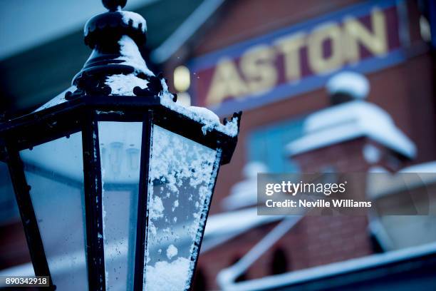 Snowy general views of Villa Park home to Aston Villa at Villa Park on December 11, 2017 in Birmingham, England.