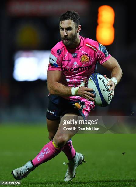 Nic White of Exeter Chiefs makes a break during the European Rugby Champions Cup match between Exeter Chiefs and Leinster Rugby at Sandy Park on...