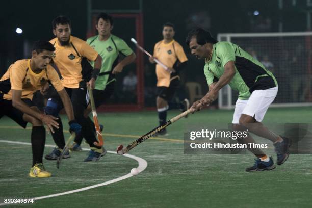 Dhanraj Pillai in action during exhibition match against Bandra Select team at St. Stanislaus sports complex, Bandra on December 10, 2017 in Mumbai,...