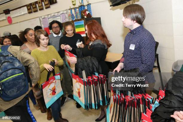 View of the atmosphere during the Donation of Musical Instruments to Antioch High School Music Students by Country Music Artist Easton Corbin and...
