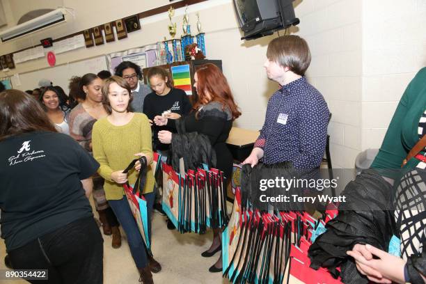 View of the atmosphere during the Donation of Musical Instruments to Antioch High School Music Students by Country Music Artist Easton Corbin and...