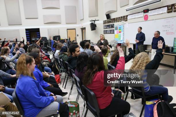 Dr. Nola Jones speaks during the Donation of Musical Instruments to Antioch High School Music Students by Country Music Artist Easton Corbin and Cost...