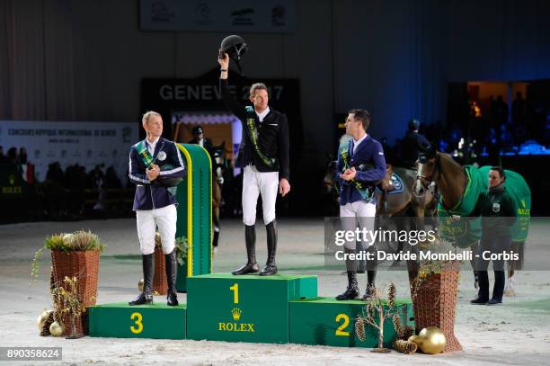 Peder Fredricson, Kevin STAUT of France, Scott Brash, during the prize giving cerimony 17th Rolex IJRC Top 10 Final. International Jumping...