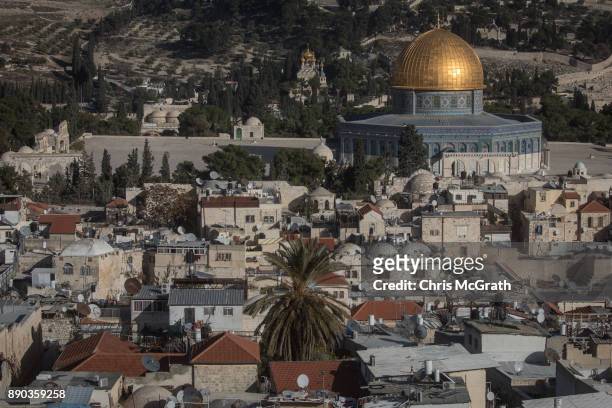 The Al-Aqsa Mosque is seen amongst buildings in the Old City on December 11, 2017 in Jerusalem, Israel. In an already divided city, U.S. President...
